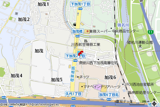 川西加茂店付近の地図